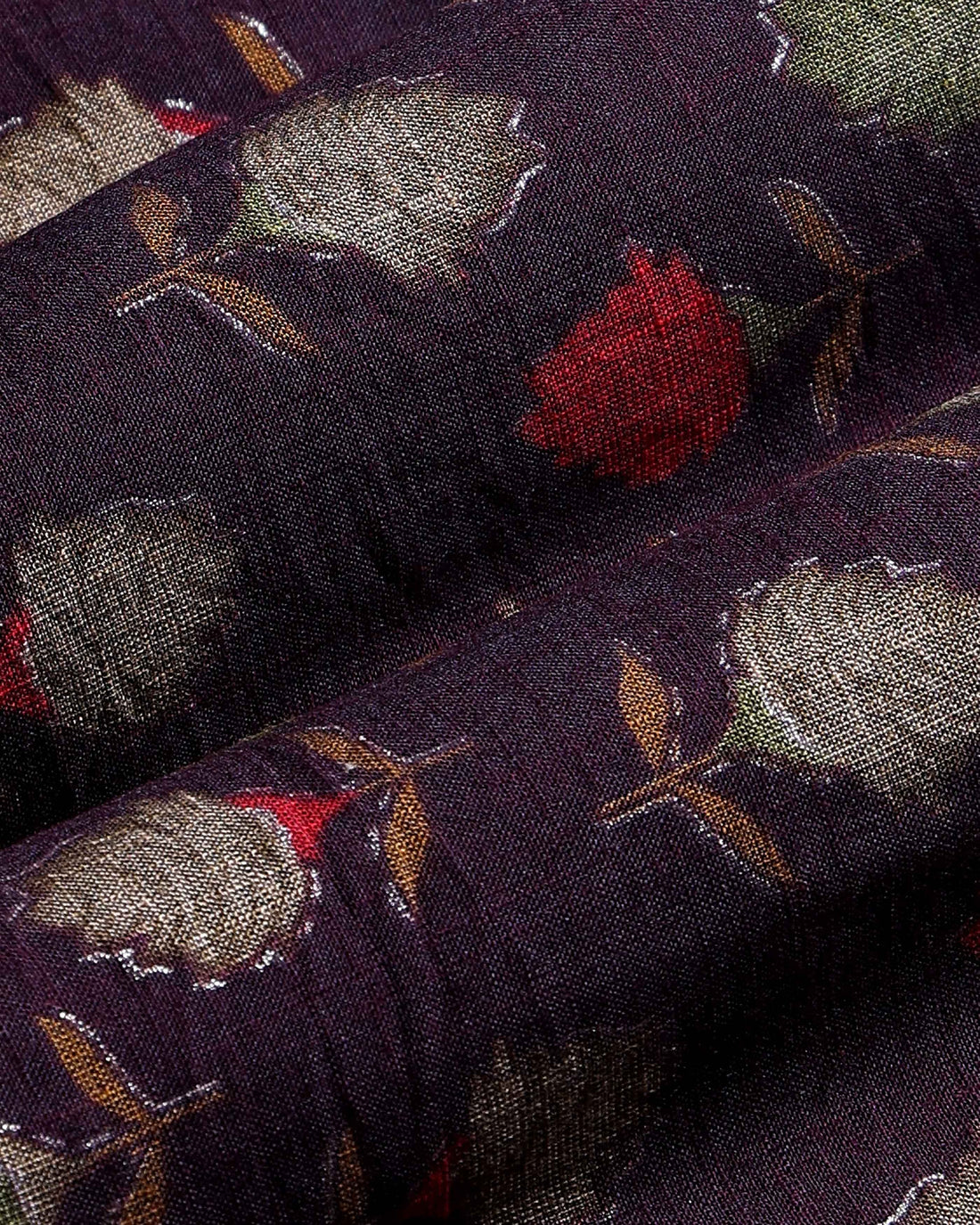 Women’s Handloom Cotton 1 Meter Blouse Material with Floral Butta Motifs - Dark Purple