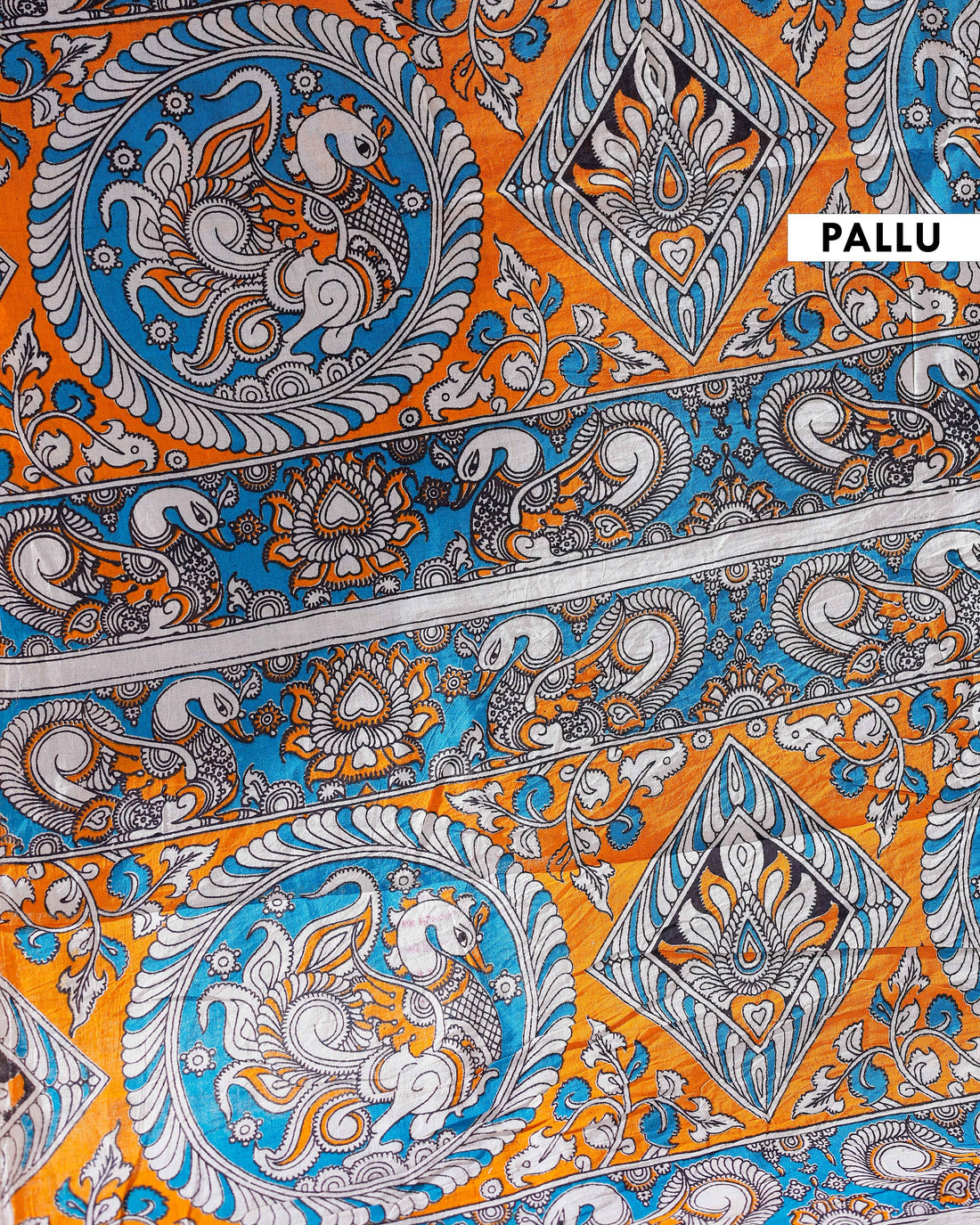 Traditional Handloom Kalamkari Cotton Saree with Intricate Floral and Avian Motifs - Orange