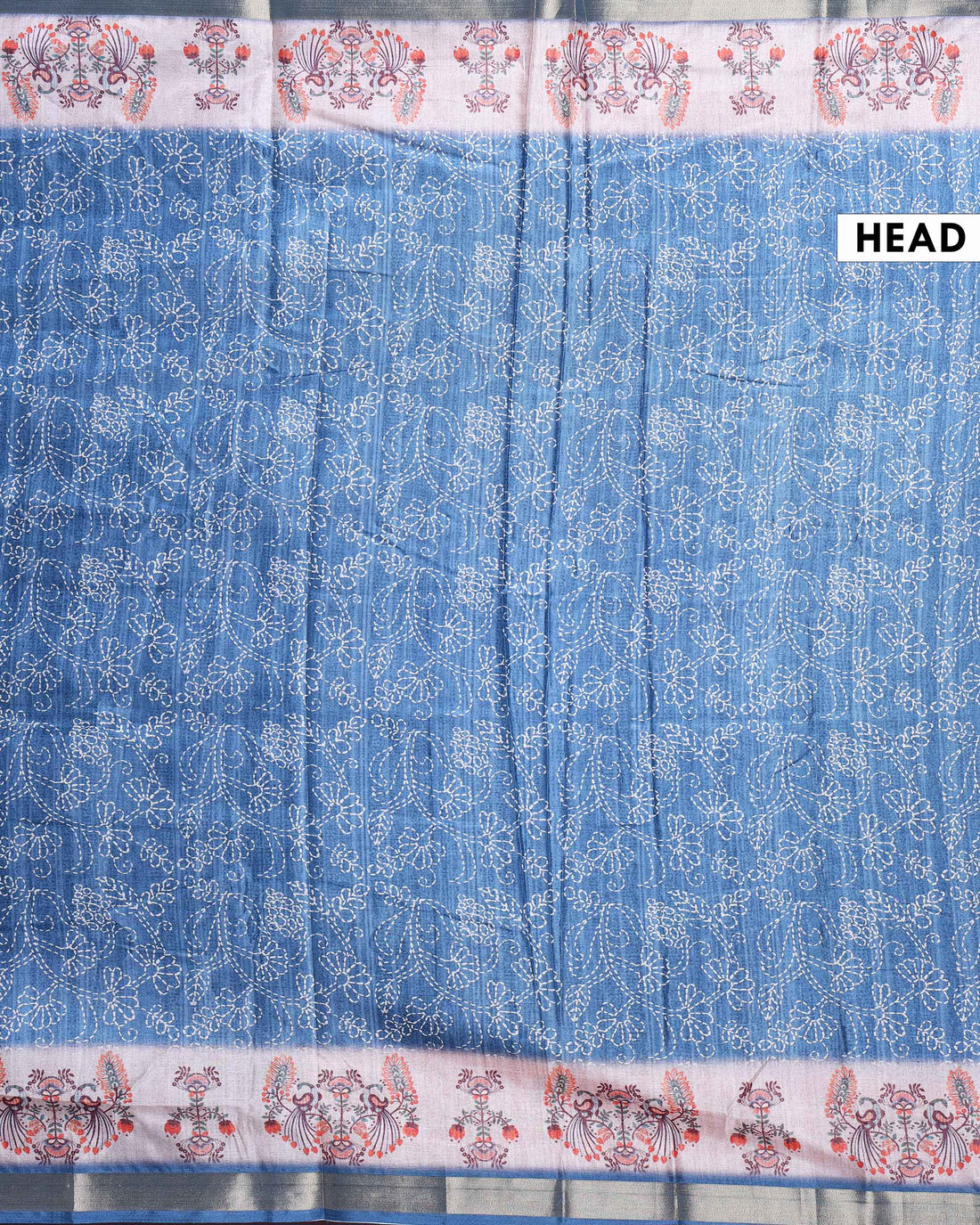 Elegant Dola Saree with Intricate Floral and Peacock Motif Border -Blue