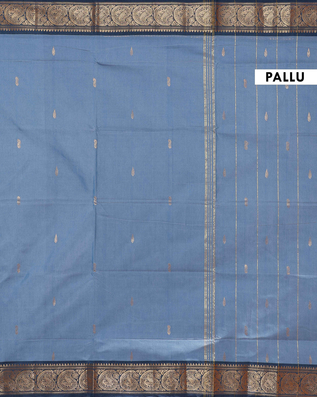 Handloom Chettinad Cotton Saree with Contrasting Zari Border and Traditional Motifs  - Light Blue