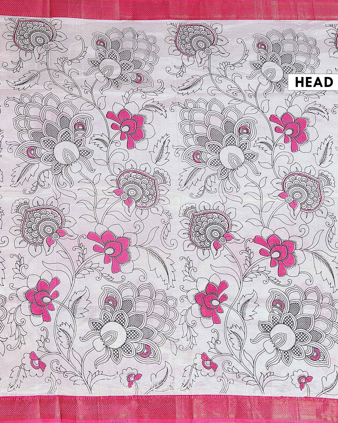 Elegant Mangalagiri Semi Chanderi Saree with Kalamkari-Inspired Floral Motifs and a Contrast Zari Border  - White 