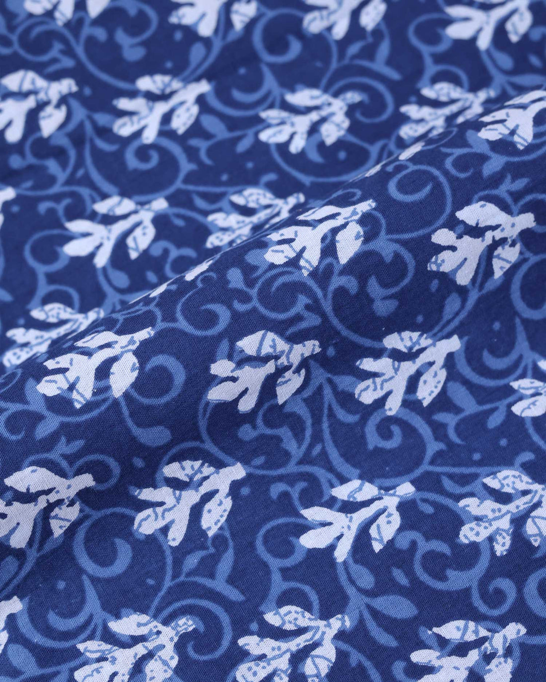 Traditional Women’s Floral Vine Print Cotton 1 Meter Blouse Material with Traditional Border - Blue