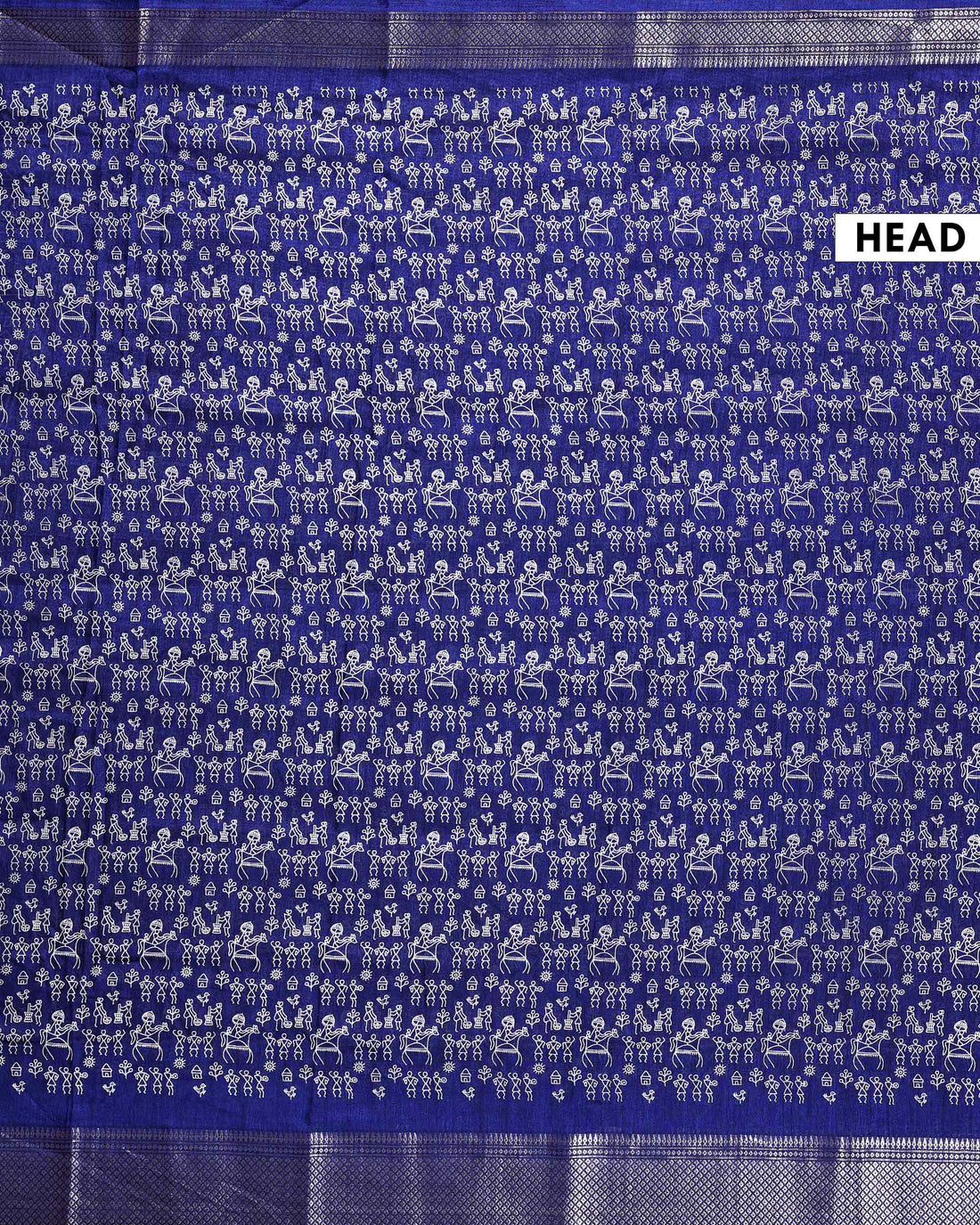 Elegant Dola Silk Saree with Intricate Geometric and Floral Motif Weaving and Classic Zari Woven Border - Navy Blue