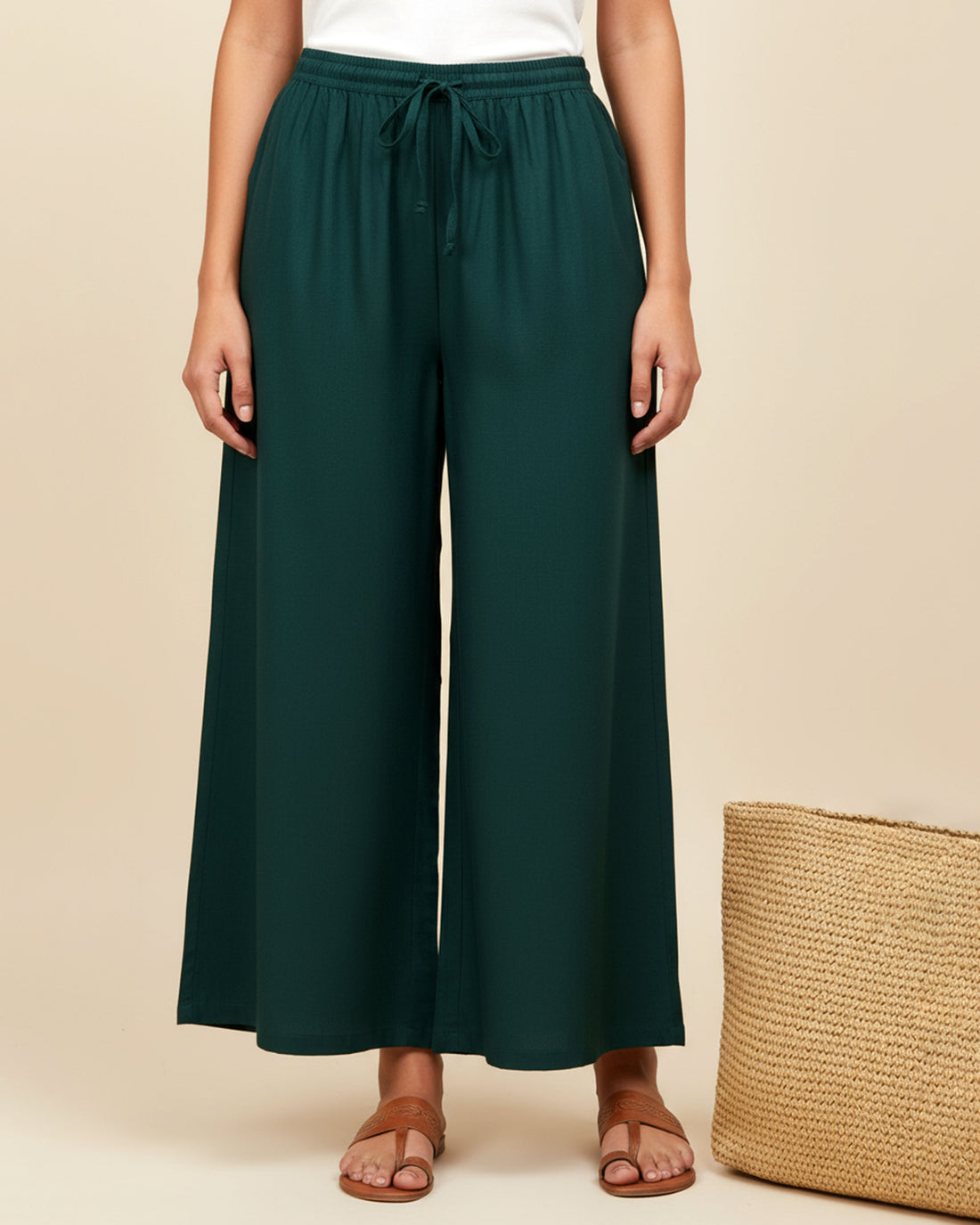 Elegant High-Waist Flared Palazzo Pant - Teal