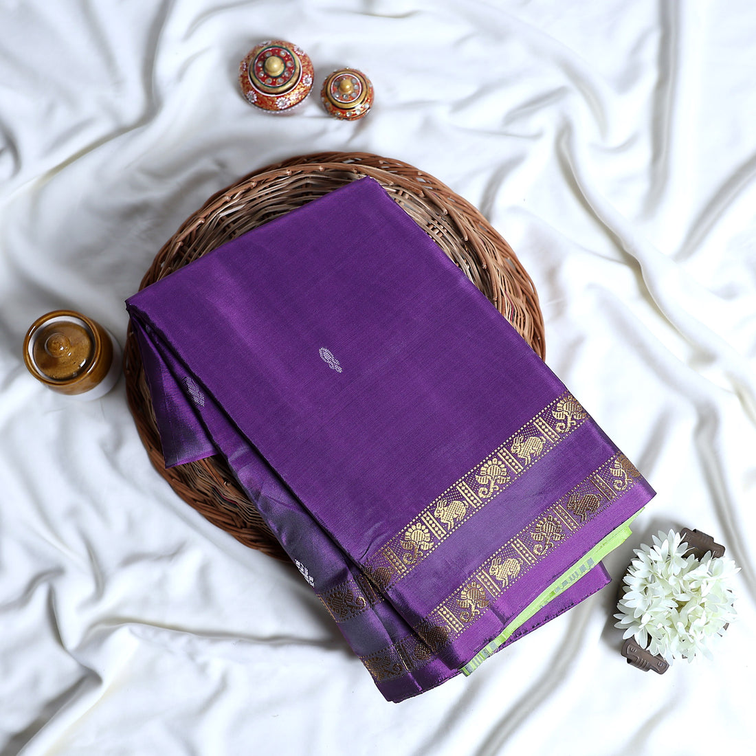 Light Purple Banana Pith Semi Silk Saree for Women | Wedding & Festive occasion | Jeyachandran - Full View