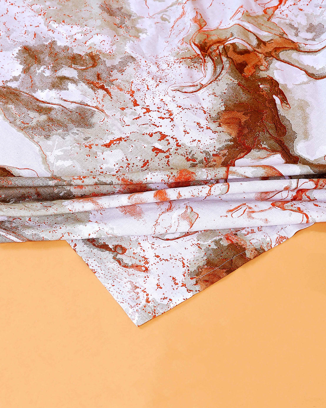 Rust & Stone Marble Queen Size Bed Cover With Pillow Cover- Multi