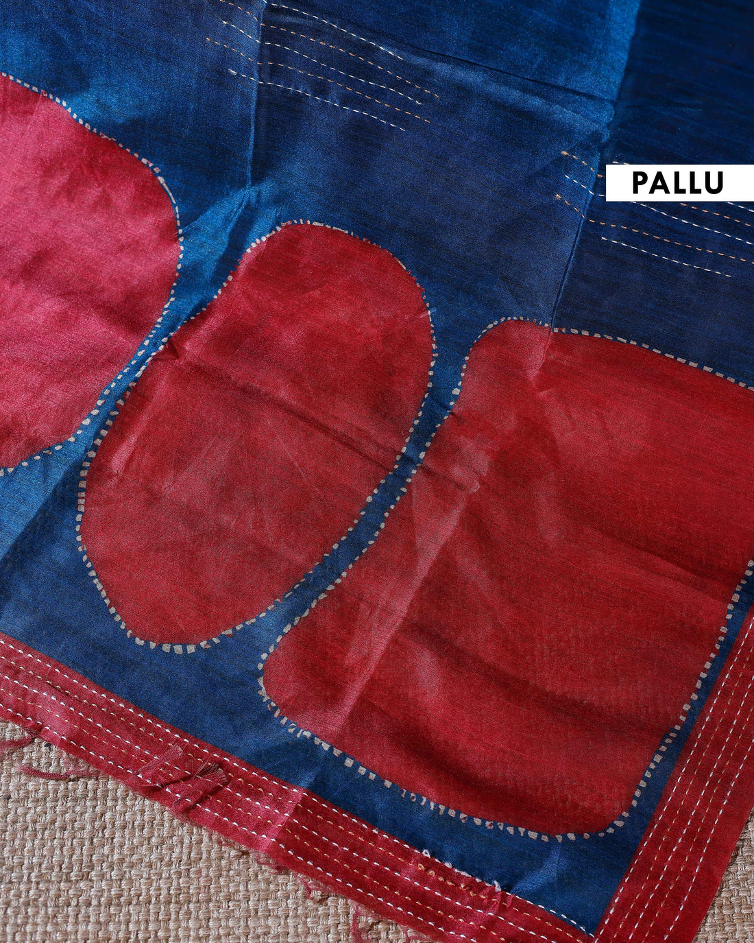 Handcrafted Kantha Cotton Saree with Contrast Patch Design and Intricate Stitch Embroidery - Blue