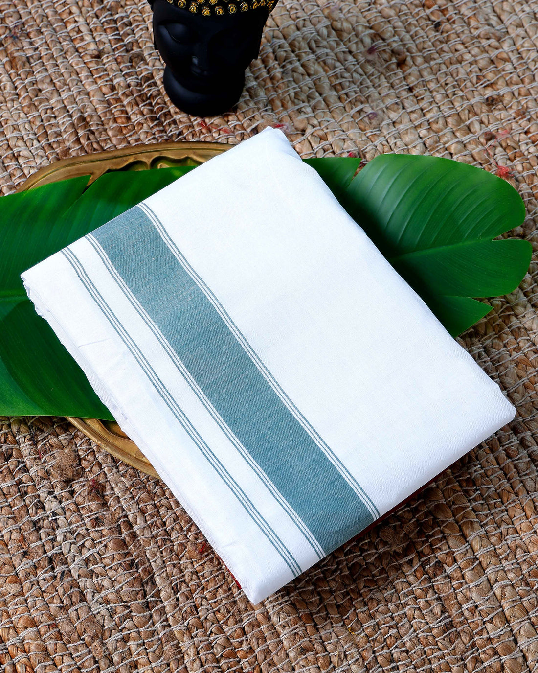 Men’s Cotton Dhoti with Multi Colour Border - White
