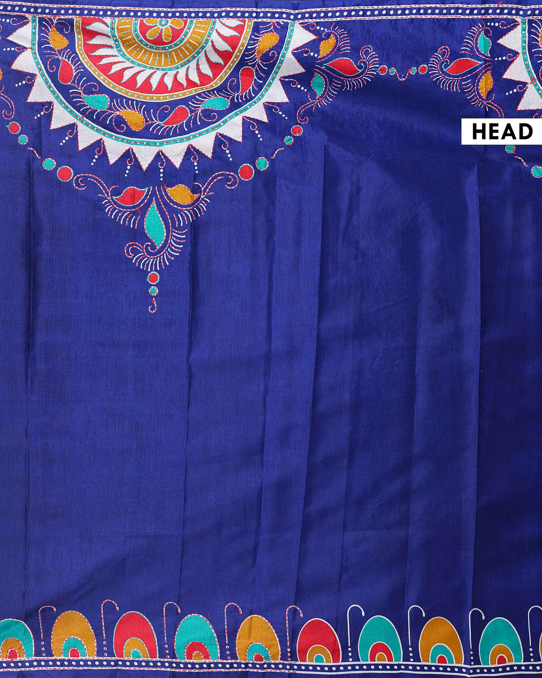 Elegant Kantha Work Saree with Intricate Handcrafted Border and Traditional Motif Detailing - Navy Blue