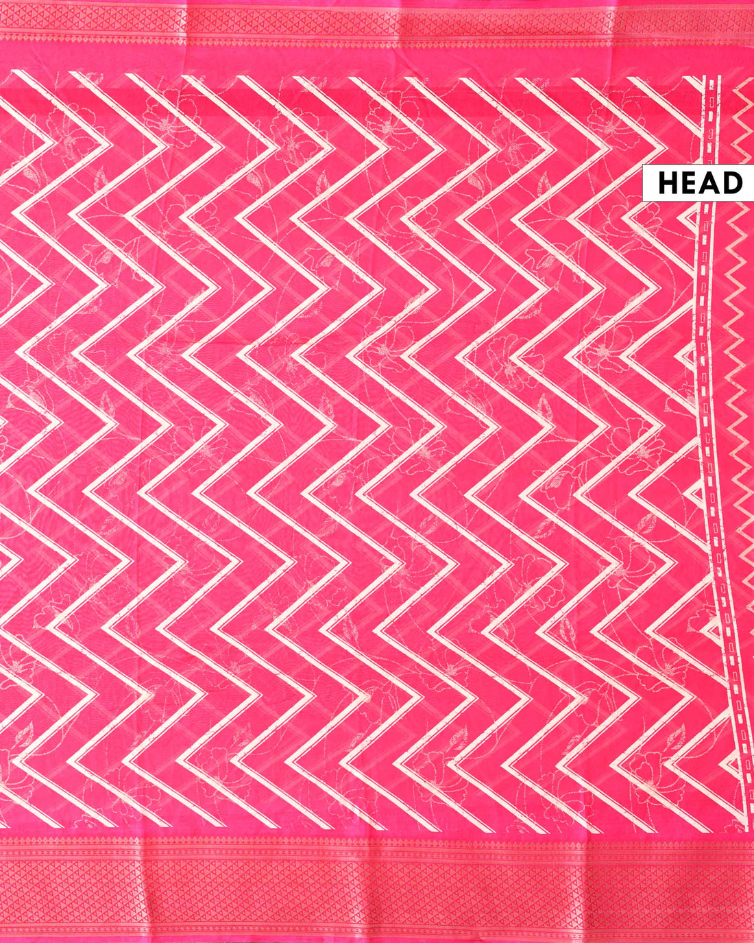 Elegant Dola Saree with Chevron and Floral Inspired Print and Classic Zari Woven Border - Pink