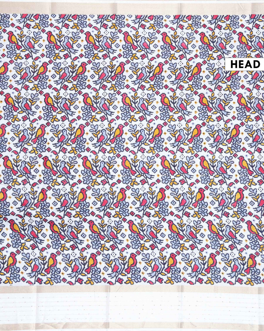 Elegant Dola Silk Saree with All Over Traditional Bird and Floral Vine Motifs and Woven Classic Border - Off White