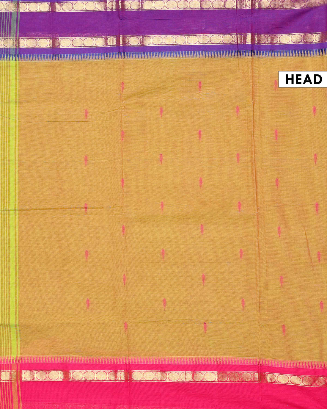 Traditional Handloom Chettinad Cotton Saree with Zari Woven Temple Border - Brown