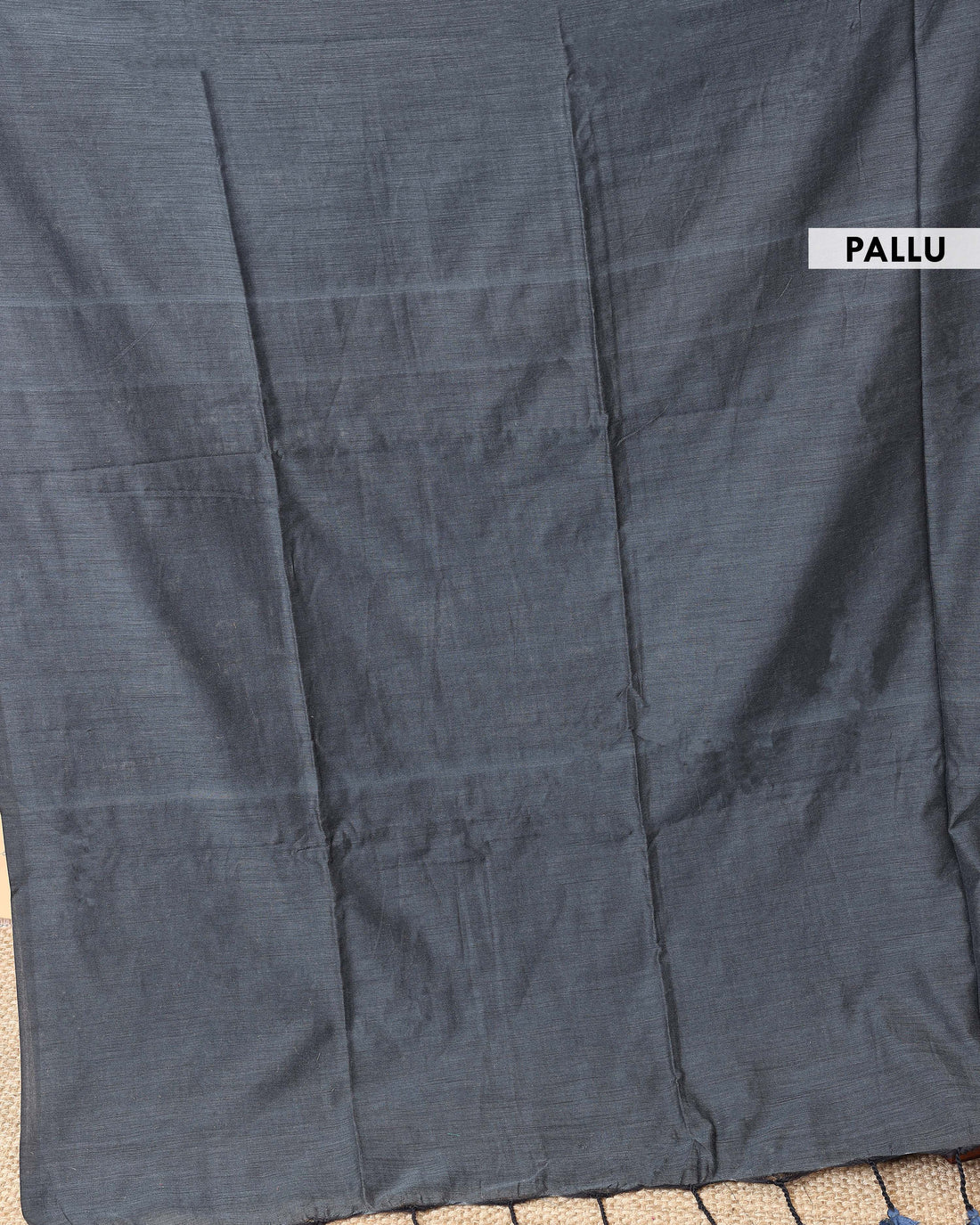 Handwoven Khadi Cotton Saree with Contrast Printed Blouse and Tassel Accents - Grey
