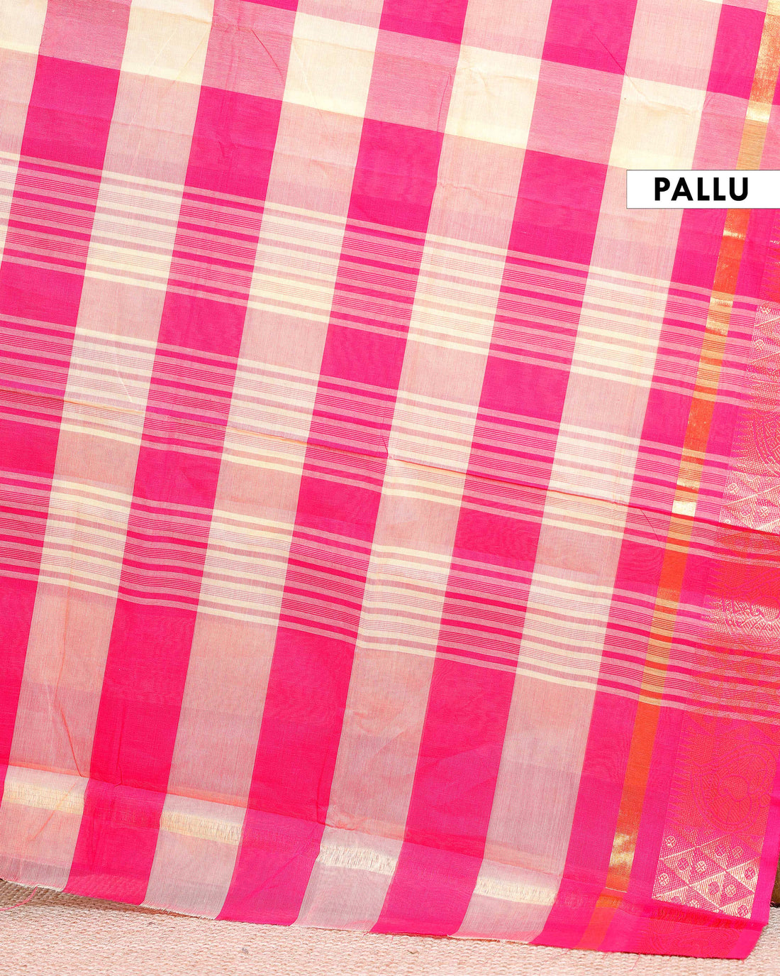 Chettinad Cotton Saree with Bold Checked Pattern and Zari Woven Border - Multi