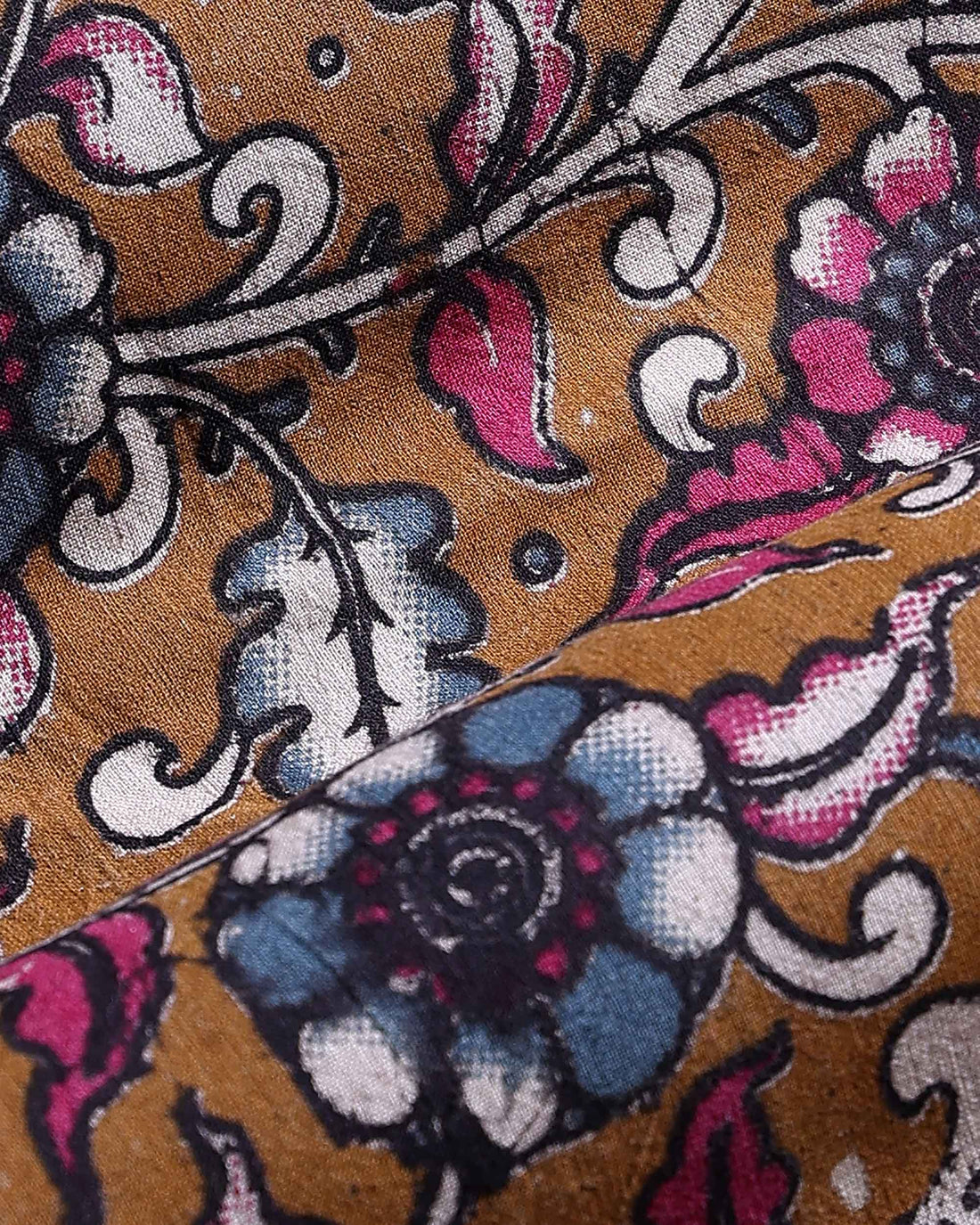 Women’s Printed Cotton 1 Meter Blouse Material with Traditional Floral Motifs - Brown