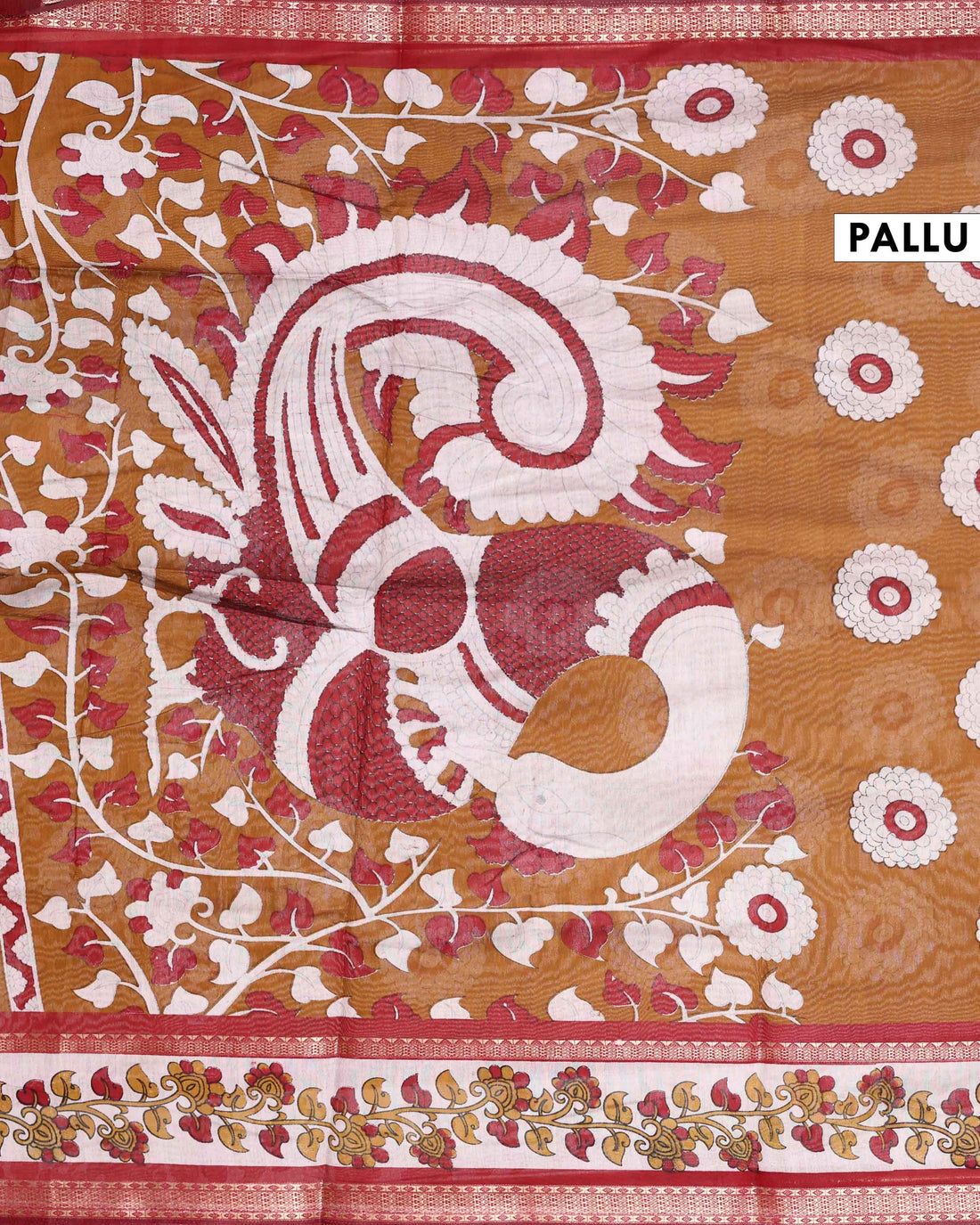 Elegant Semi Chanderi Saree with Floral Motif Print and Contrasting Zari Woven Border - Mustard