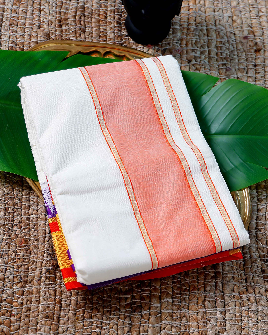 Men’s Cotton Dhoti with Red Colour Border - White
