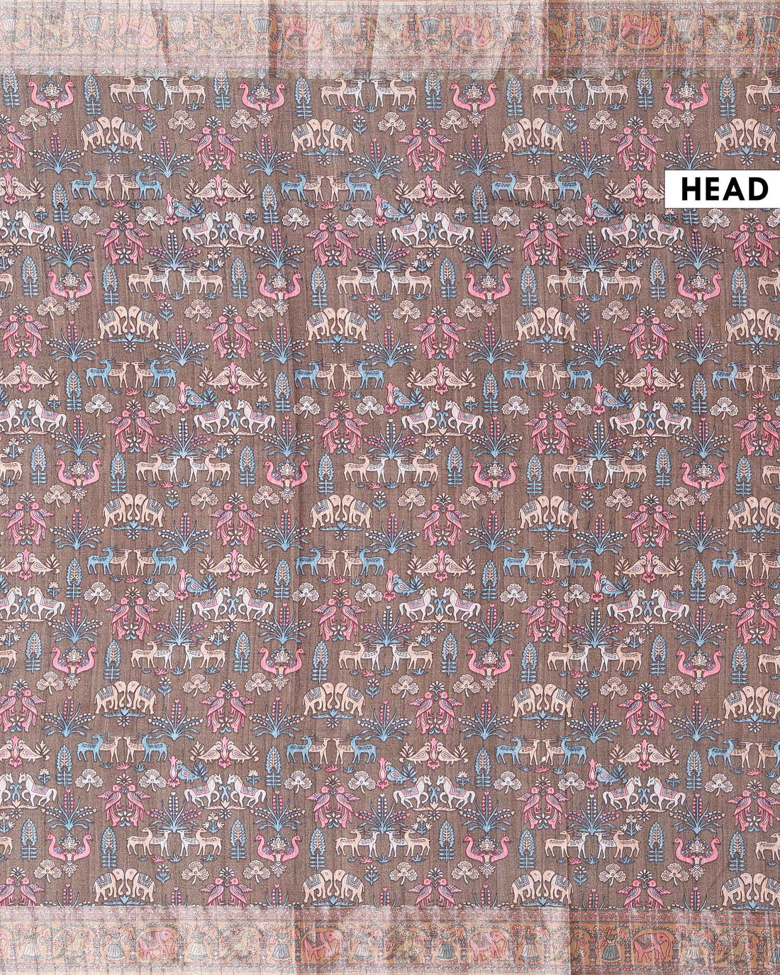 Elegant Art Silk Saree with Intricate Folk Motifs and Traditional Woven Border - Brown