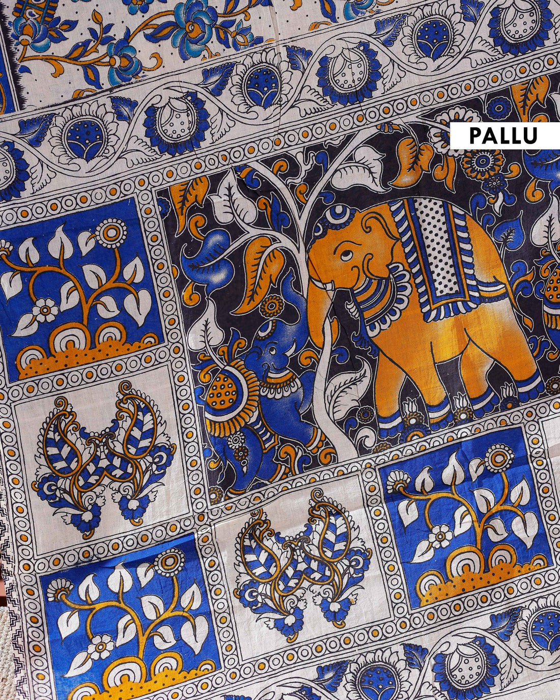 Traditional Handloom Kalamkari Cotton Saree with Intricate Floral and Avian Motifs - Blue