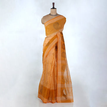 Orange Bengal Cotton Saree For Women | Daily Office Wear Summer Collection | Jeyachandran - Full View