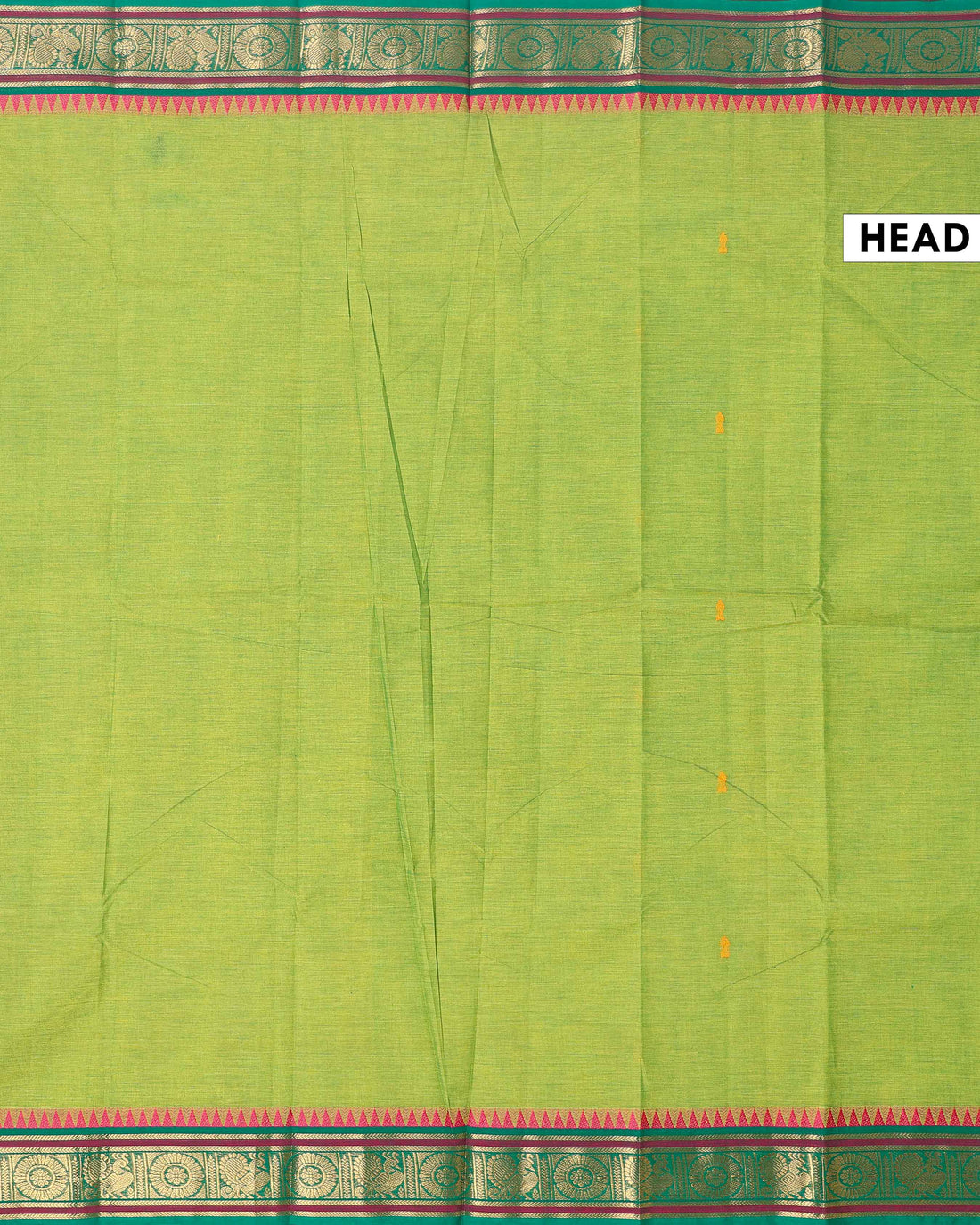 Chettinad Handloom Cotton Saree with Temple and Peacock Motif Border - Green