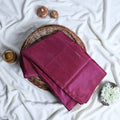 Maroon Banana Pith Saree with Dotted Pattern and Plain Body On White Backdrop