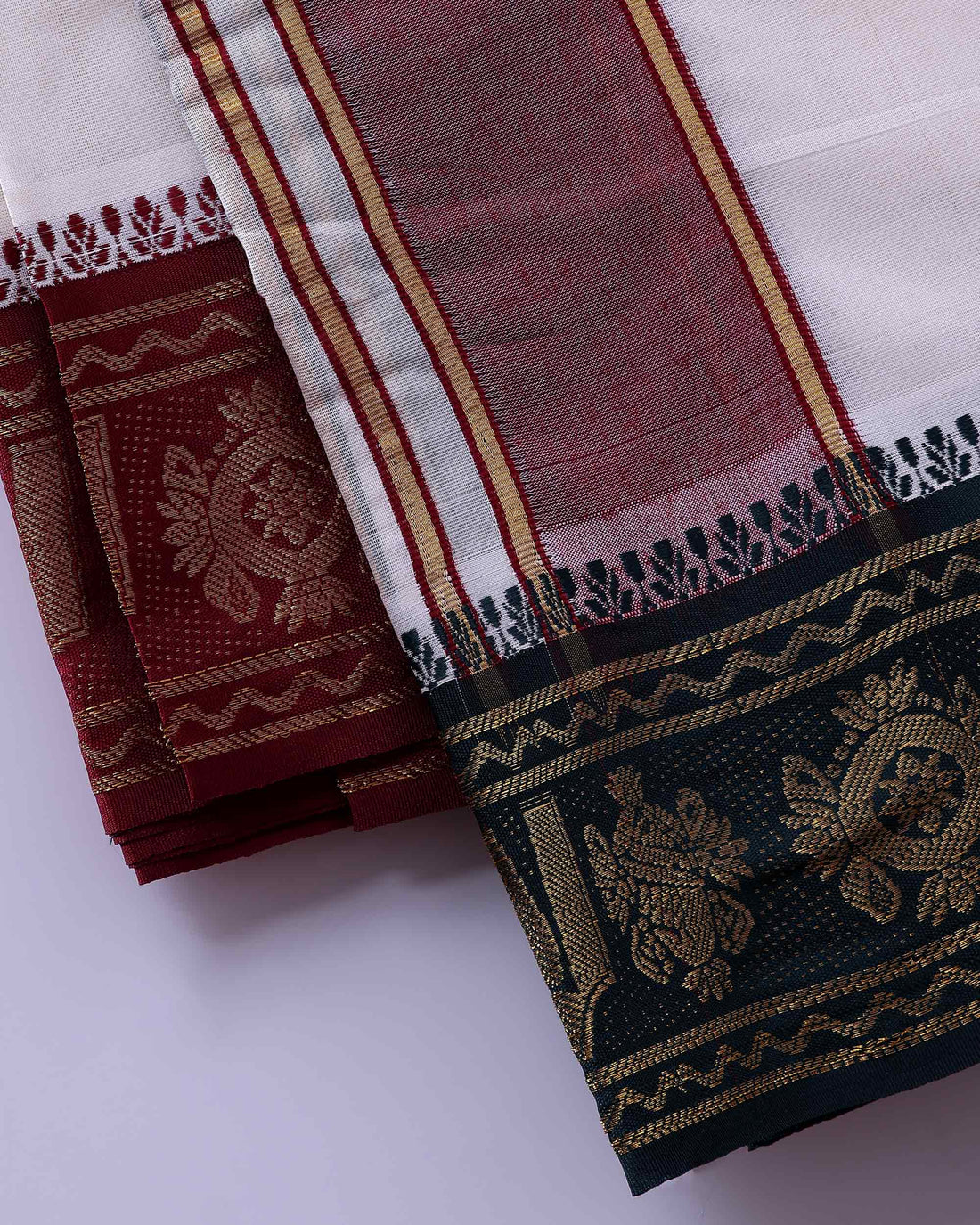 Traditional Men’s Handloom Cotton Dhoti  9*5 Meter with Elegant Multi Border - Off White