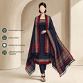 Women's Pure Cotton Salwar Material In Dark Blue With Matching Pants And Dupatta - Front View