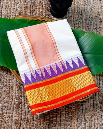Men’s Cotton Dhoti with Red Colour Border - White