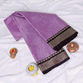 Light Purple Mangalagiri Cotton Saree With Traditional Woven Border And Contrast Edge - Top Folded View