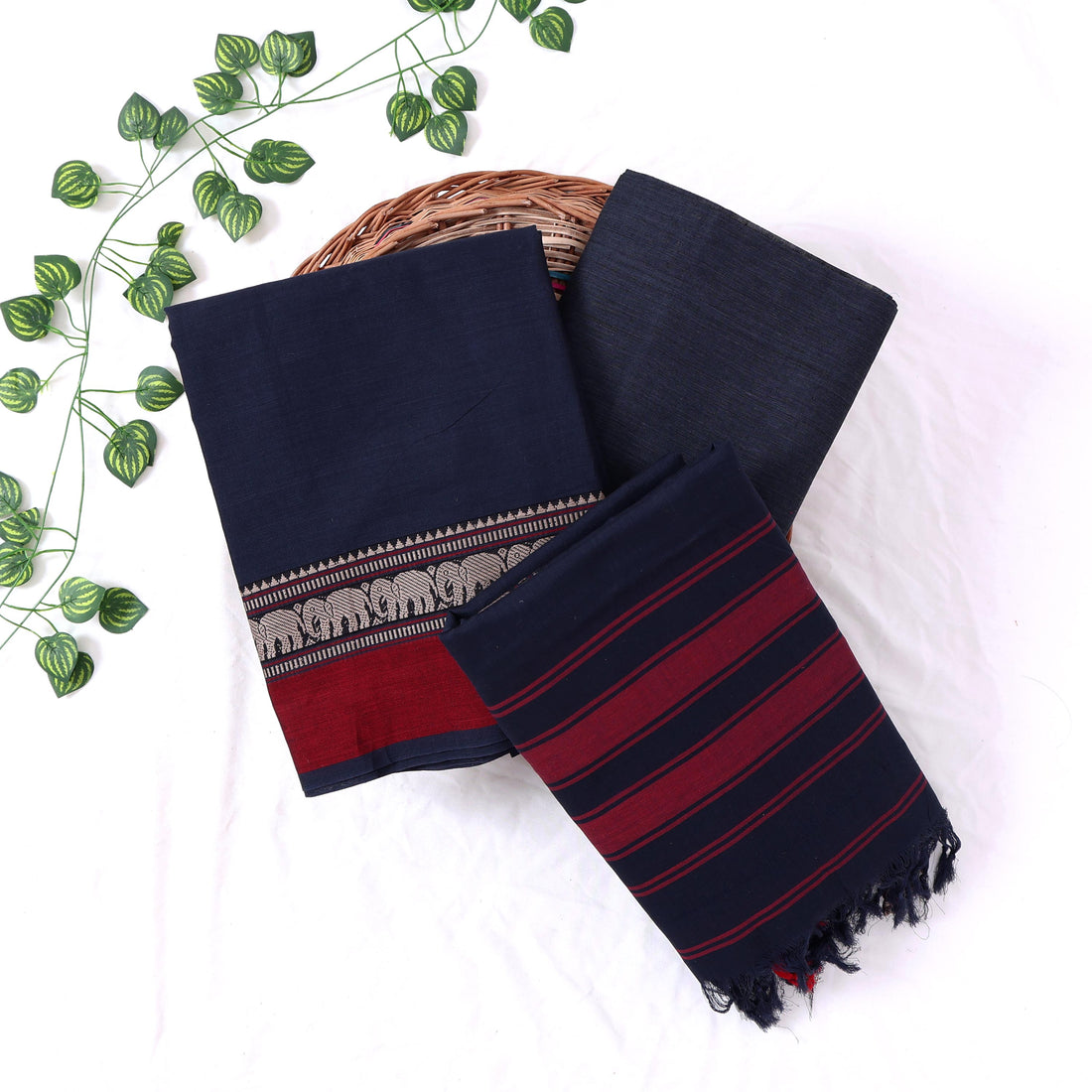 Dark Blue Cotton Unstitched Salwar Material for Women | Ethnic Summer Collection | Jeyachandran - Full View