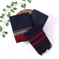 Womens Ethnic Unstitched Salwar Material With Elephant Zari Border Dark Blue Color And Maroon Contrast Accents Top View