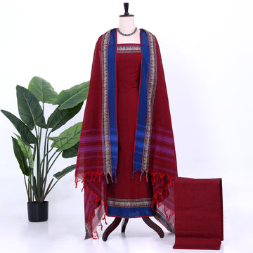 Maroon Cotton Unstitched Salwar Material for Women | Ethnic Summer Collection | Jeyachandran - Full View