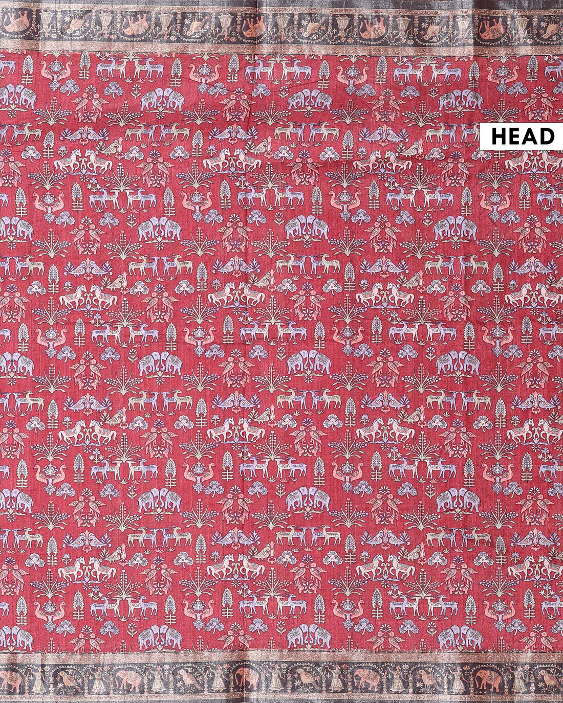 Elegant Art Silk Saree with Intricate Folk Motifs and Traditional Woven Border - Red