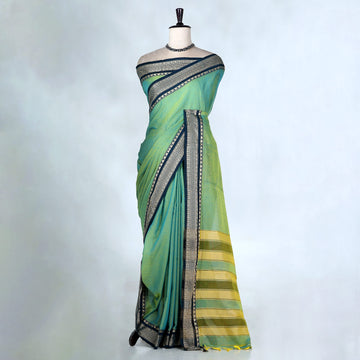 Green Mangalagiri Cotton Saree for Women | Festive Summer Collection | Jeyachandran - Full View