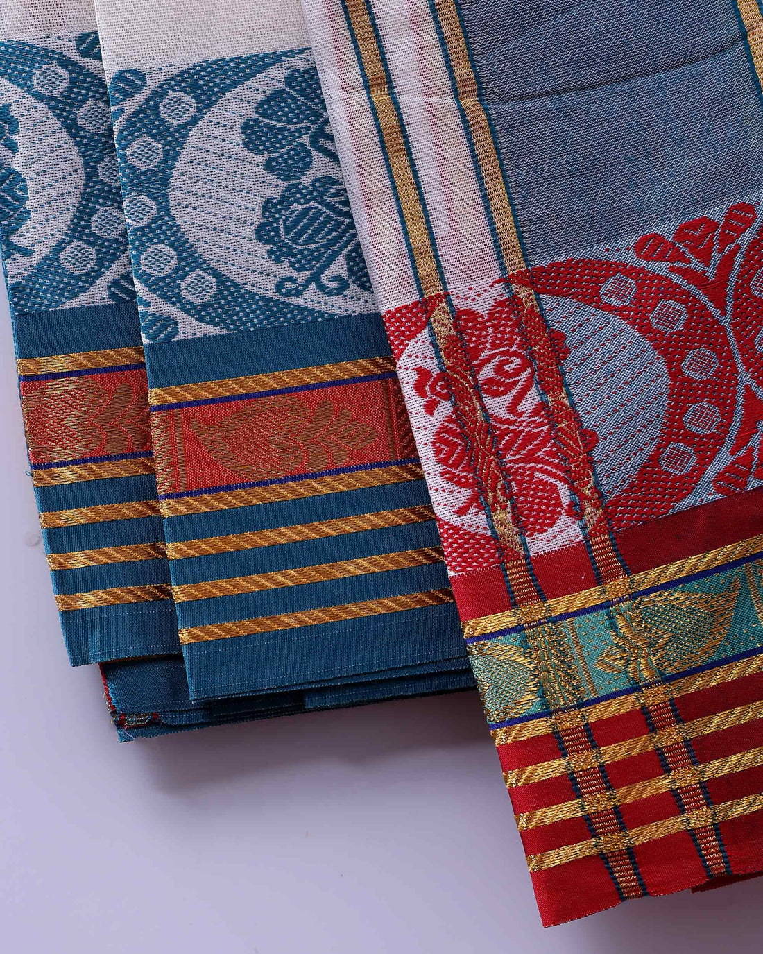 Traditional Men’s Handloom Cotton Dhoti  9*5 Meter with Elegant Multi Border - Off White