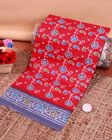 All-Over Floral Printed Voile Saree with Intricate Contrast Border – Red