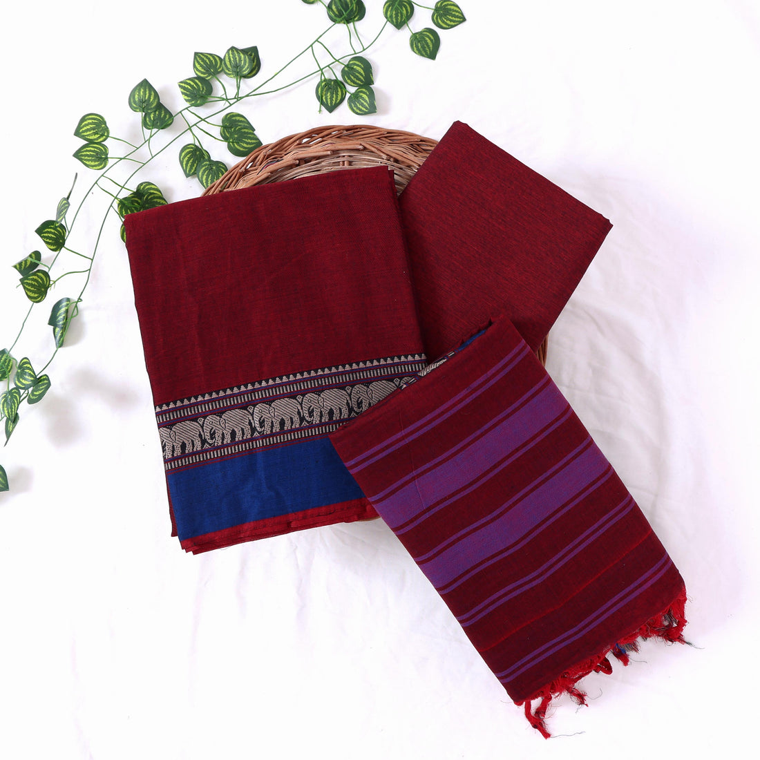 Maroon Cotton Unstitched Salwar Material for Women | Ethnic Summer Collection | Jeyachandran - Full View