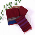 Womens Ethnic Unstitched Salwar Material With Elephant Zari Border Maroon Color And Blue Contrast Accents Top View