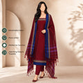 Women's Pure Cotton Salwar Material In Maroon With Matching Pants And Dupatta - Front View