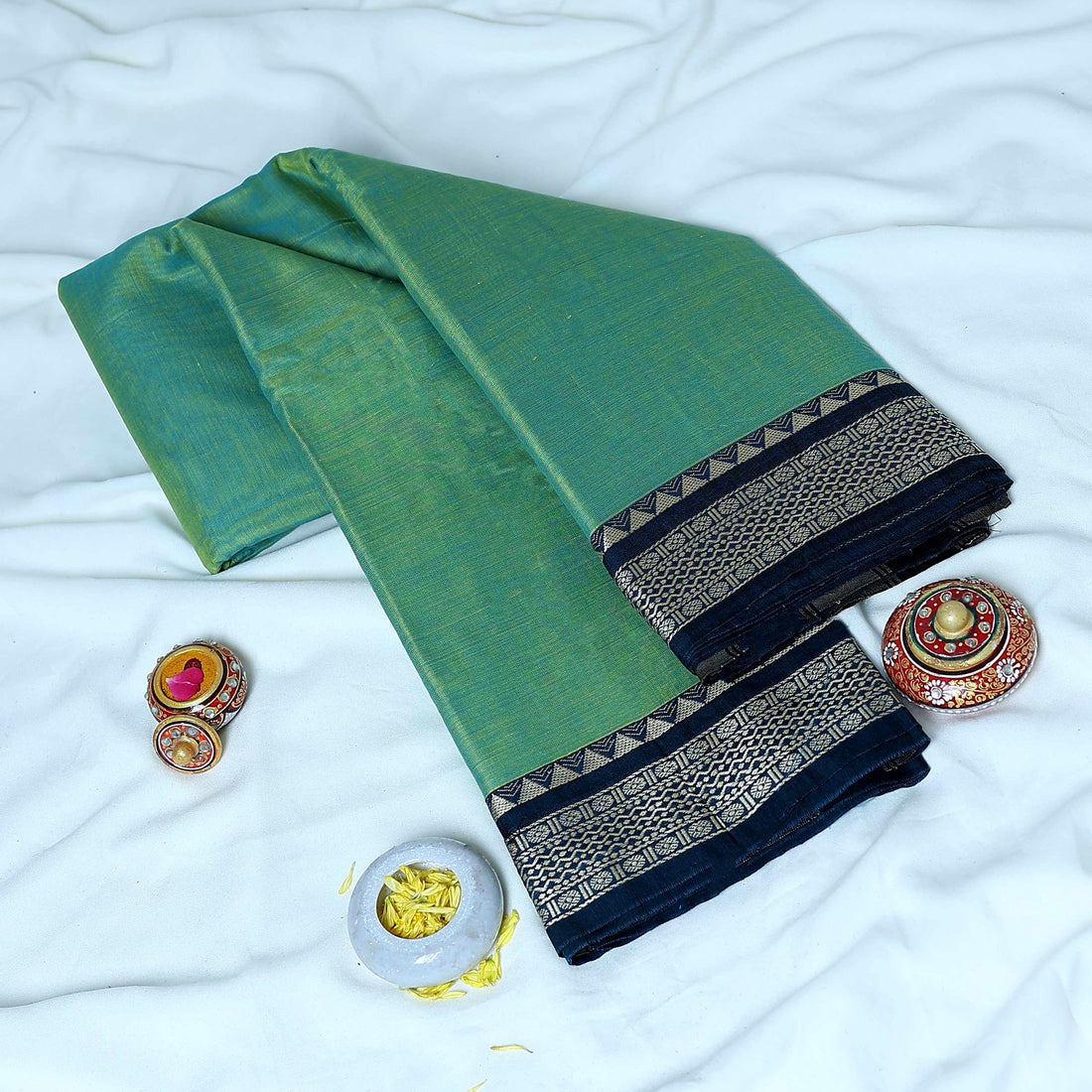 Green Mangalagiri Cotton Saree for Women | Festive Summer Collection | Jeyachandran - Full View