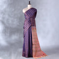 Purple Banana Pith Saree with Striped Pattern and Woven Border - Full View