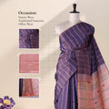 Banana Pith Saree in  Purple with Silver Stripes and Peach Contrast pallu