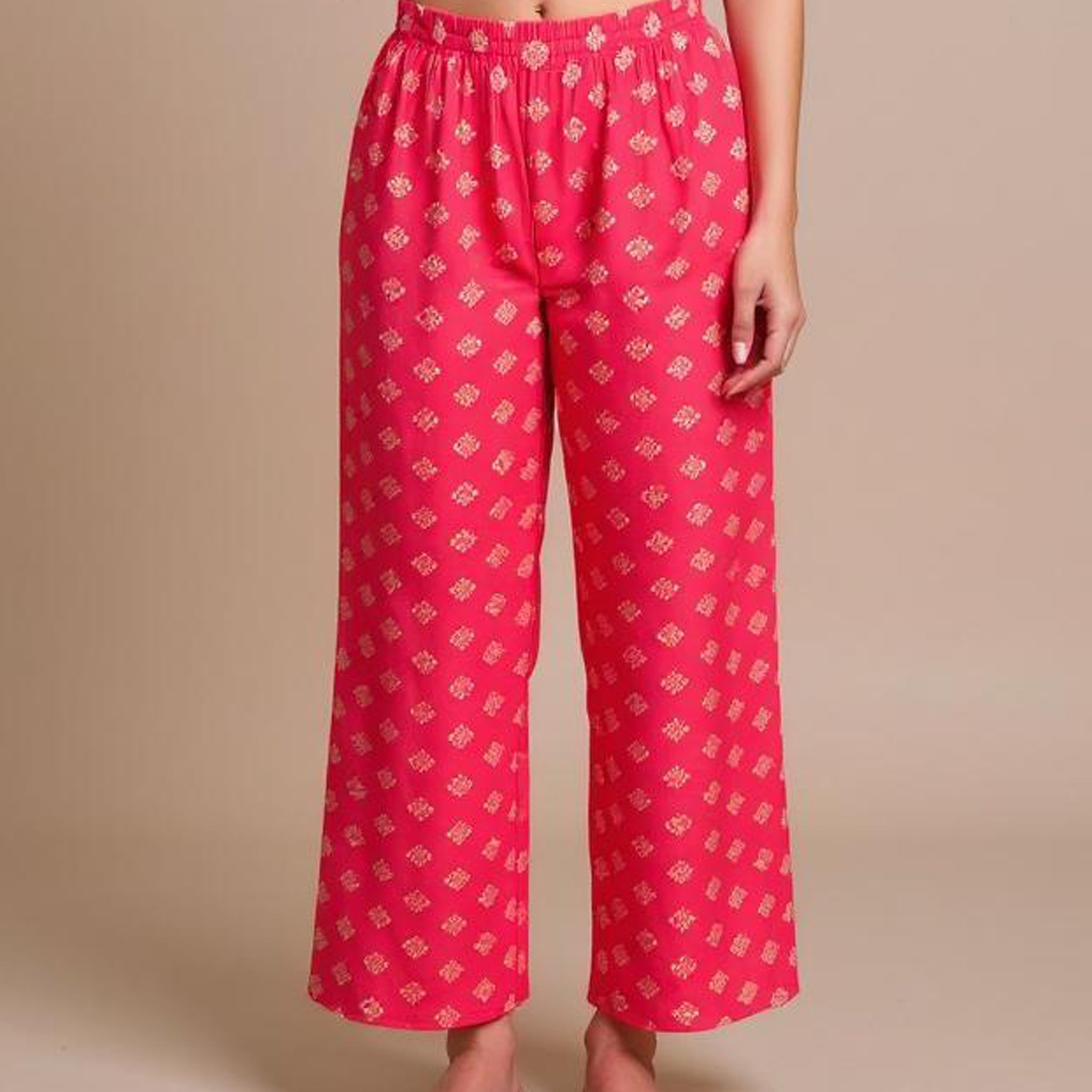 Ethnic Print Relaxed Fit Palazzo Pant -Peach