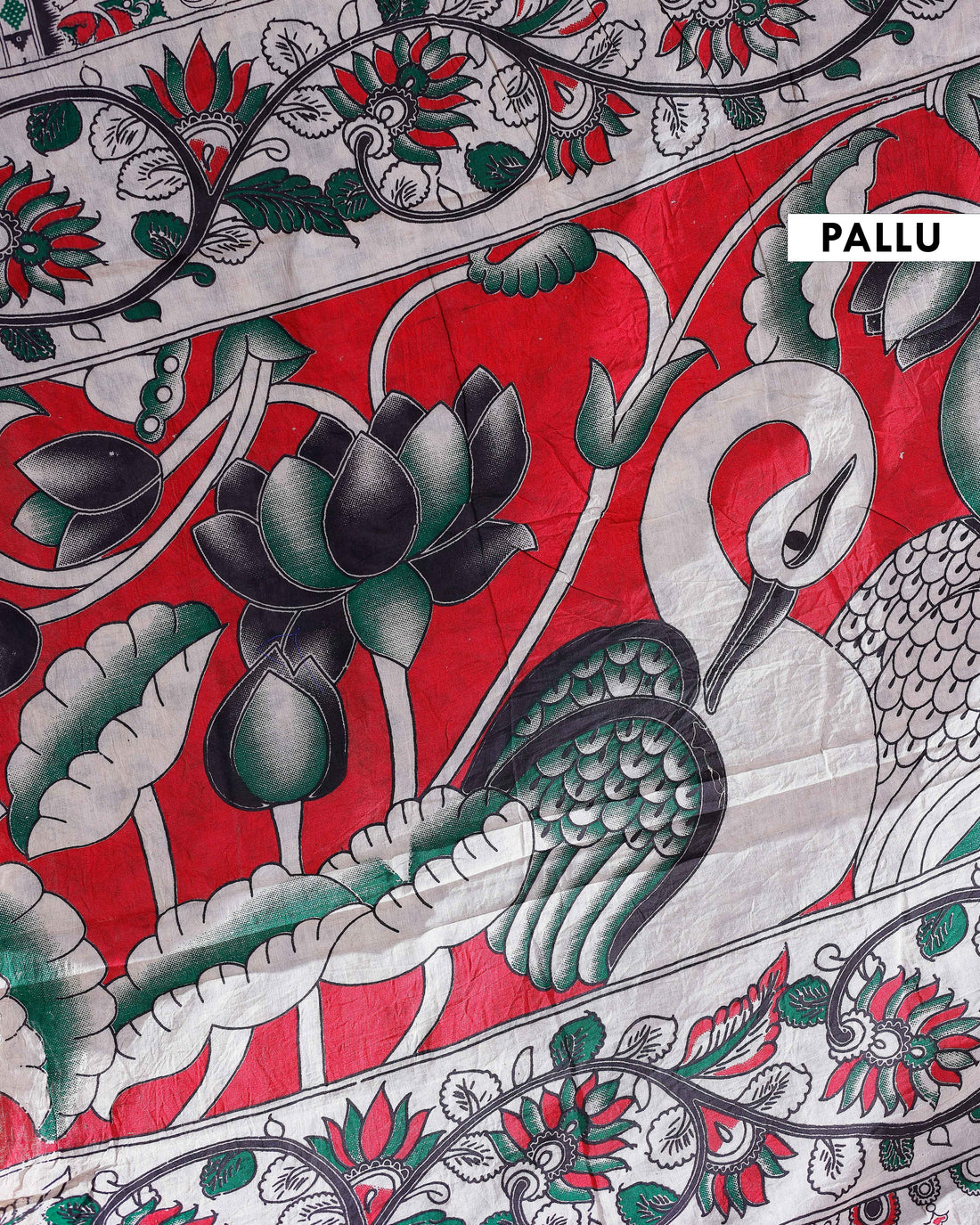 Traditional Handloom Kalamkari Cotton Saree with Intricate Floral and Avian Motifs - Multi