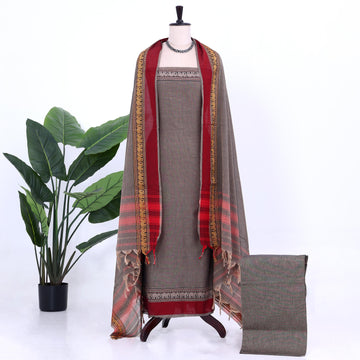 Grey Cotton Unstitched Salwar Material for Women | Ethnic Summer Collection | Jeyachandran - Full View