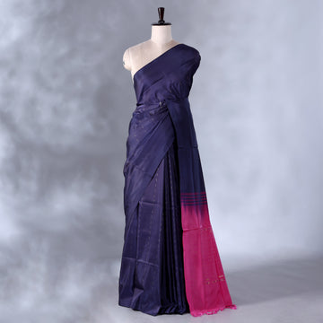 Navy Blue Banana Pith Semi Silk Saree for Women | Wedding & Festive occasion | Jeyachandran - Full View