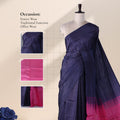 Navy Banana Pith Saree with Dotted Pattern Contrast Pink Pallu and Elegant Striped Border