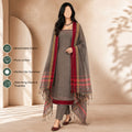 Women's Pure Cotton Salwar Material In Grey With Matching Pants And Dupatta - Front View