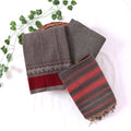 Womens Ethnic Unstitched Salwar Material With Elephant Zari Border Grey Color And Maroon Contrast Accents Top View